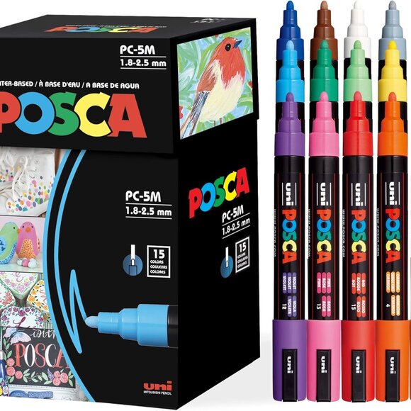 NEW 15 POSCA Paint Markers 5M Medium Tip Acrylic Paint Pens Art Supplies PC-5M 1 - Picture 1 of 16